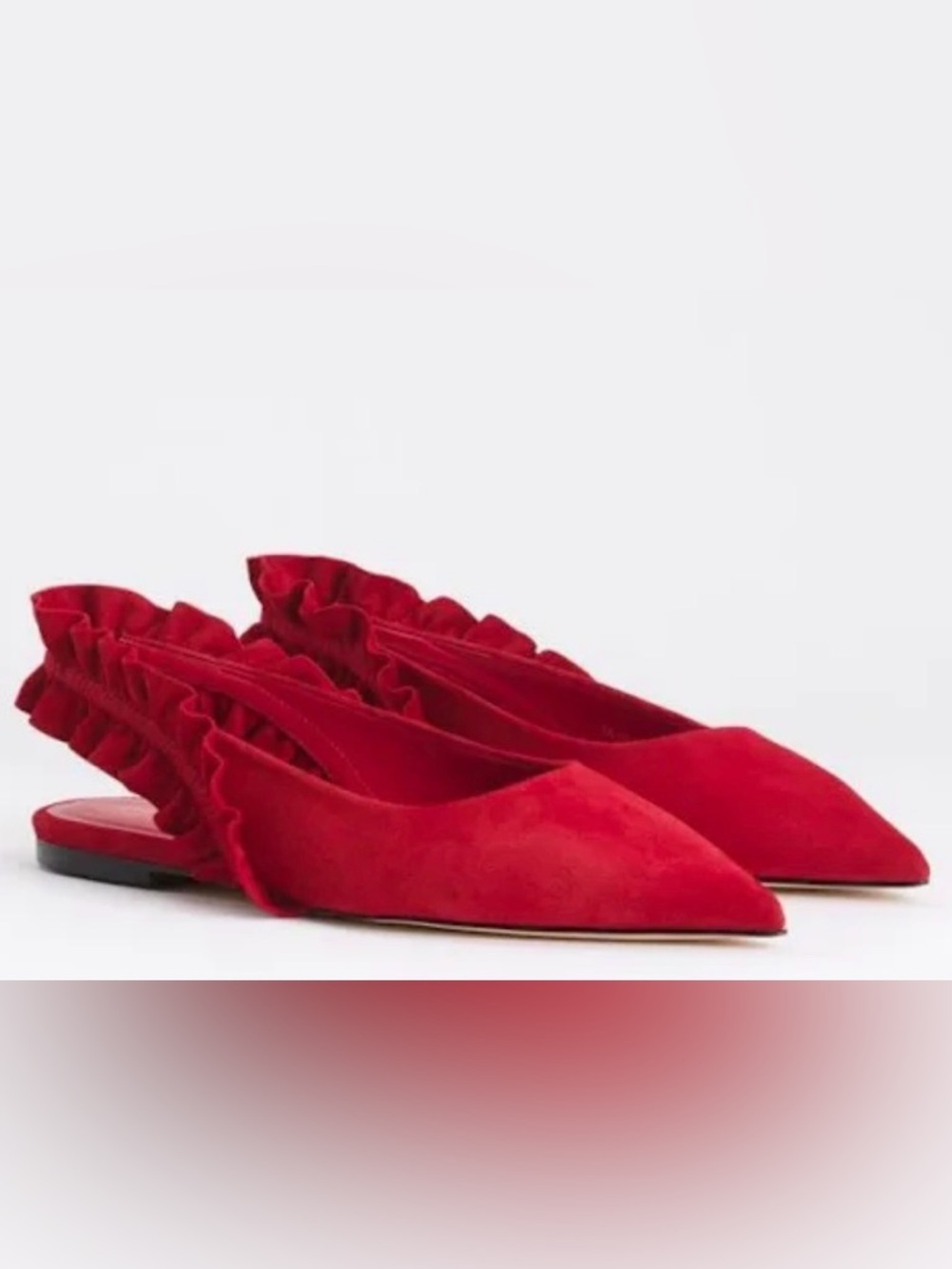 Good American Red Ruffle Slingback Pointed Flats